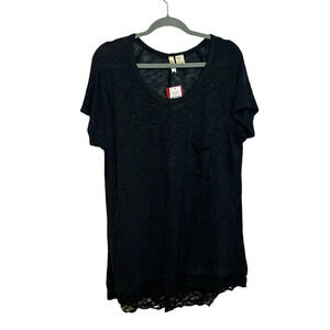 Nwt Chenault Lace Trim Black Pocket Tee